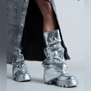 Metallic mid calf boots